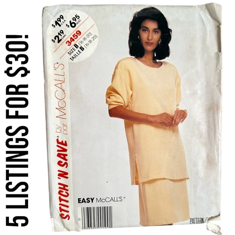 McCall's Pattern 3459 - Misses' Tunic and Skirt - Size B (16-18-20)